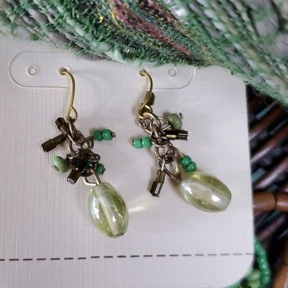 NWT Sonoma Boho beaded long necklace & earrings, earth tones green brown fairy - Picture 3 of 4